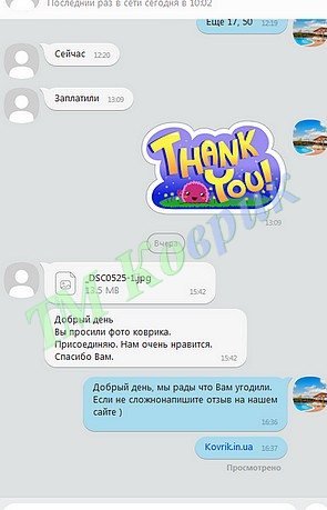 Скриншот відгуку клієнта ТМ Коврик № 382