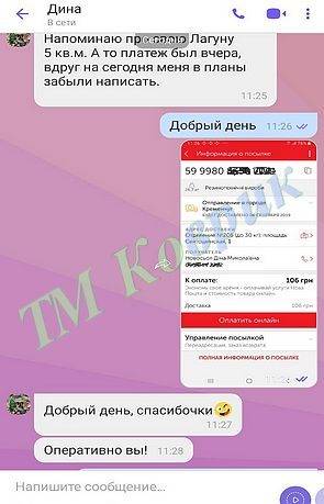 Скриншот відгуку клієнта ТМ Коврик № 349