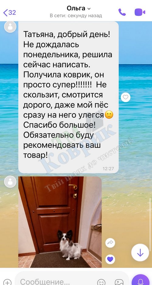 Скриншот відгуку клієнта ТМ Коврик № 102